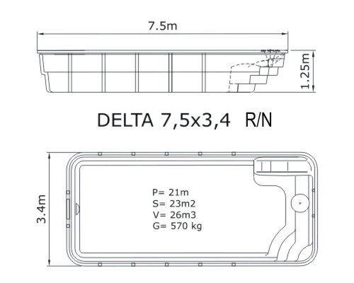 Piscina Delta 7.5 x 3.4 Na
