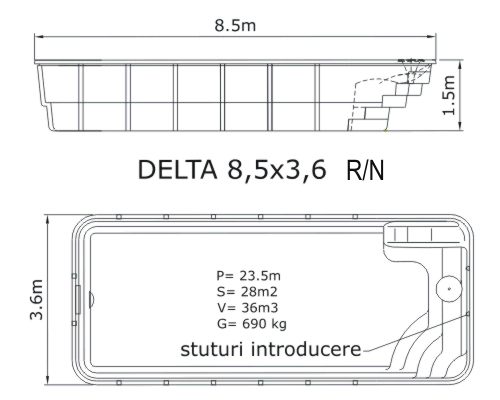 Piscina Delta 8.5 x 3.6 Na
