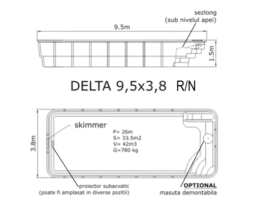 Piscina Delta 9.5 x 3.8 Na