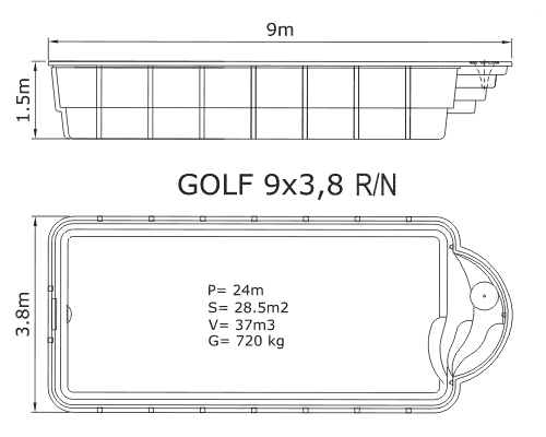 Piscina Golf 9 x 3.8 Na