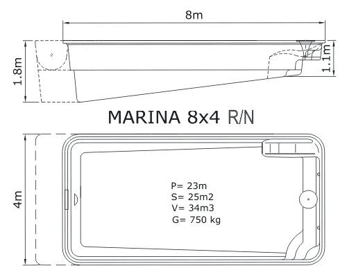 Piscina Marina 8 x 4 Na